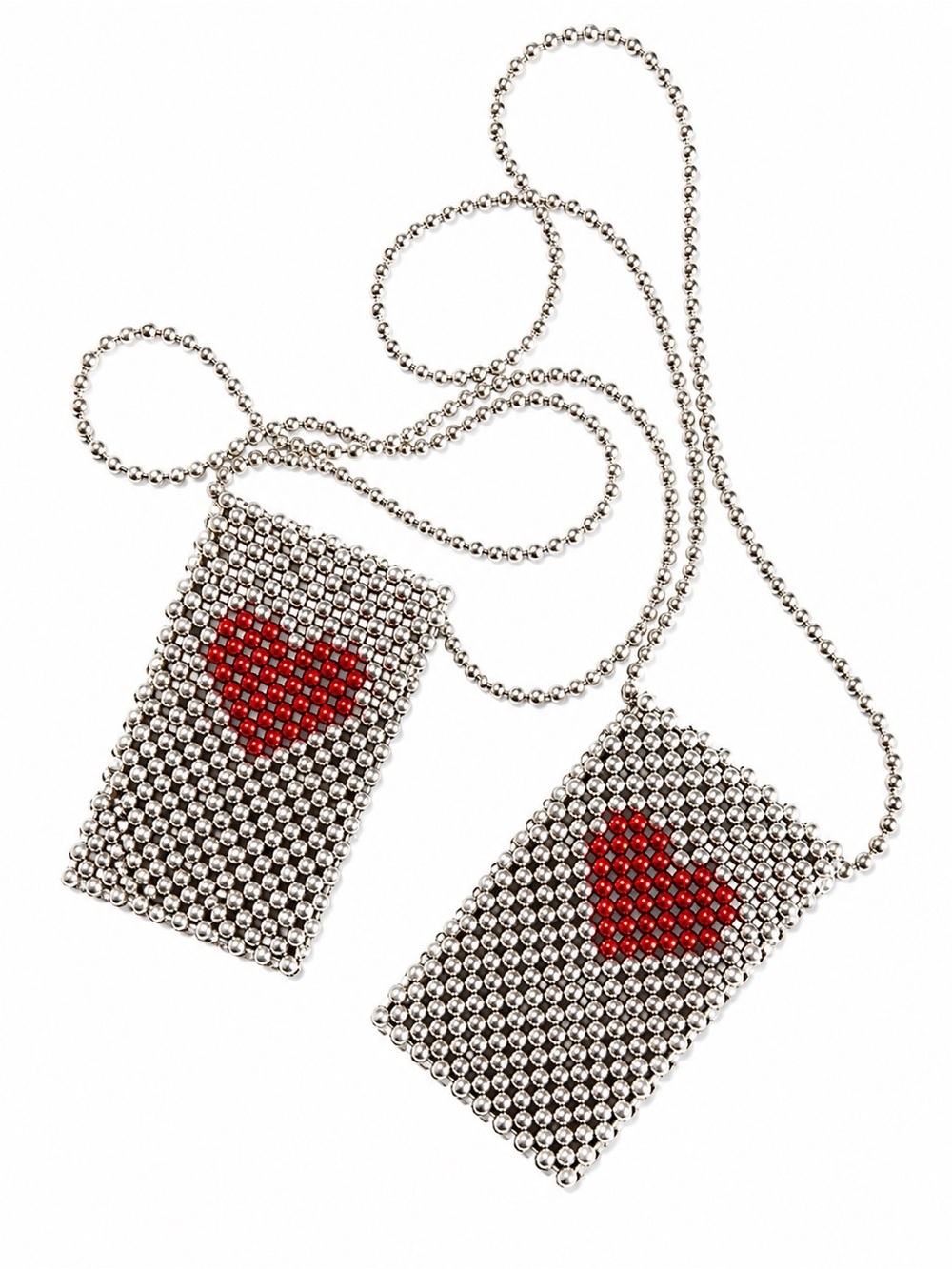 Expressions NYC Luxury Silver Beaded Phone Sling Bag Red Heart
